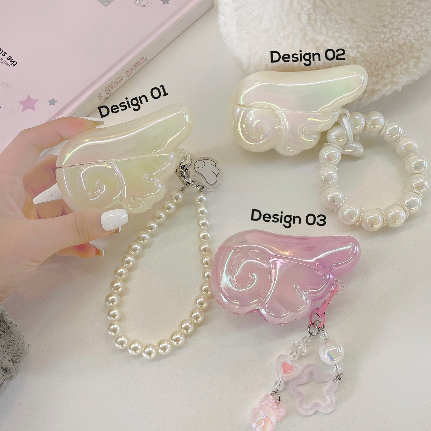 Angel Wing Pearl Charm AirPods Case