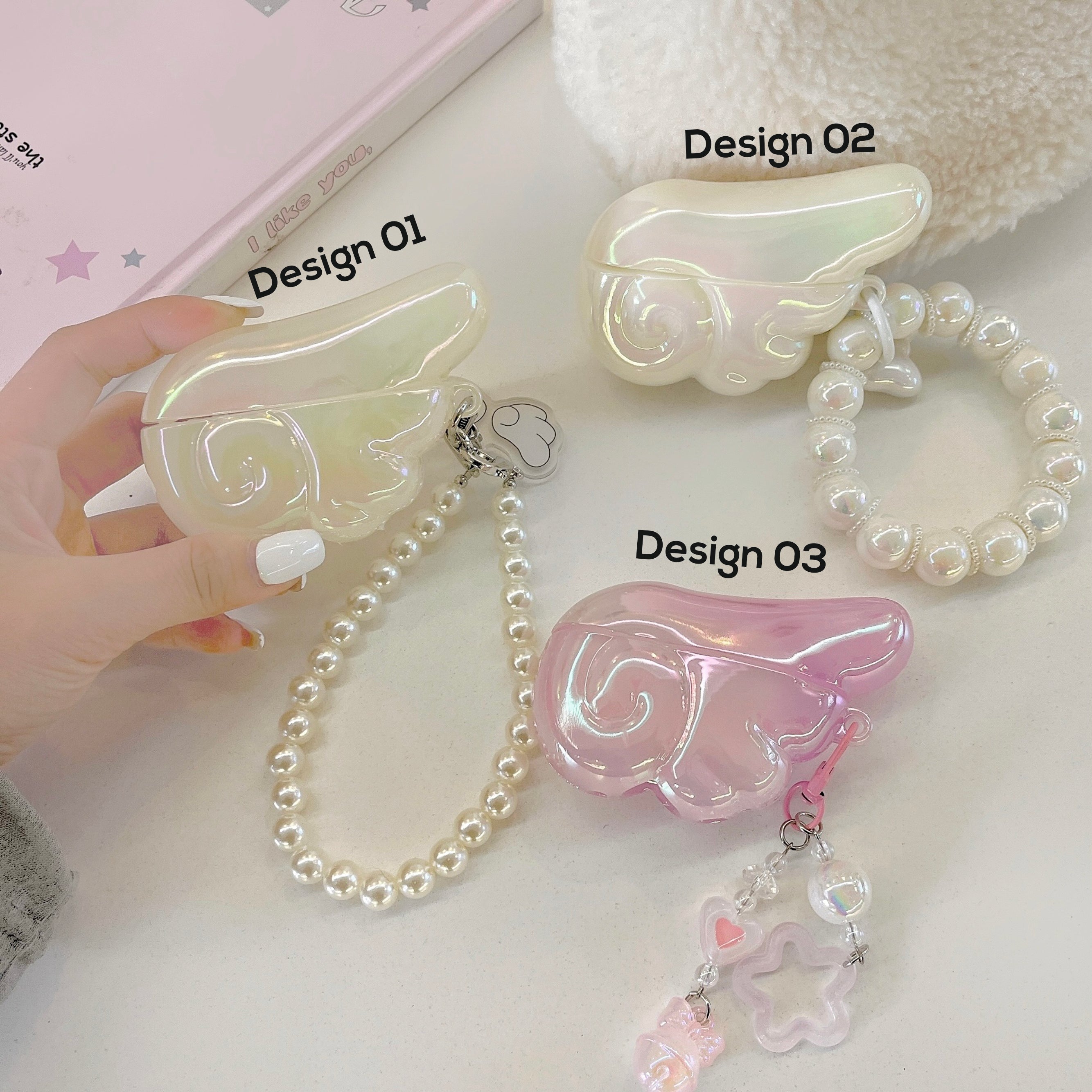 Angel Wing Pearl Charm AirPods Case