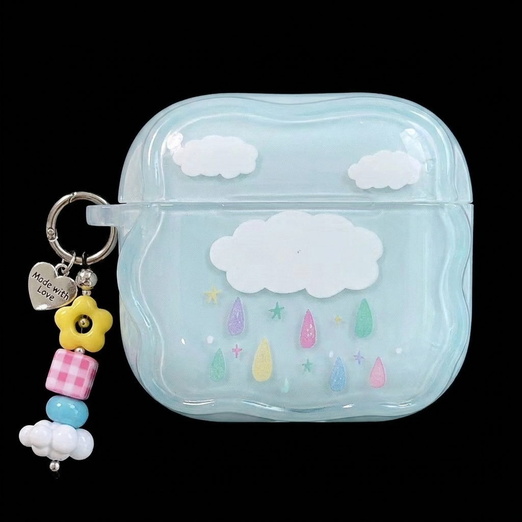 Blue Cloud Beaded Charm AirPods Case