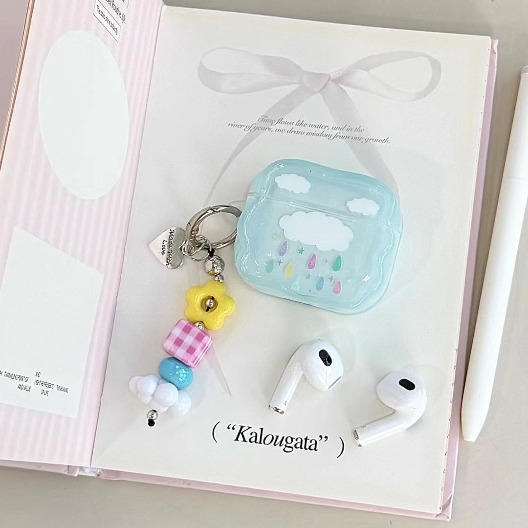 Blue Cloud Beaded Charm AirPods Case