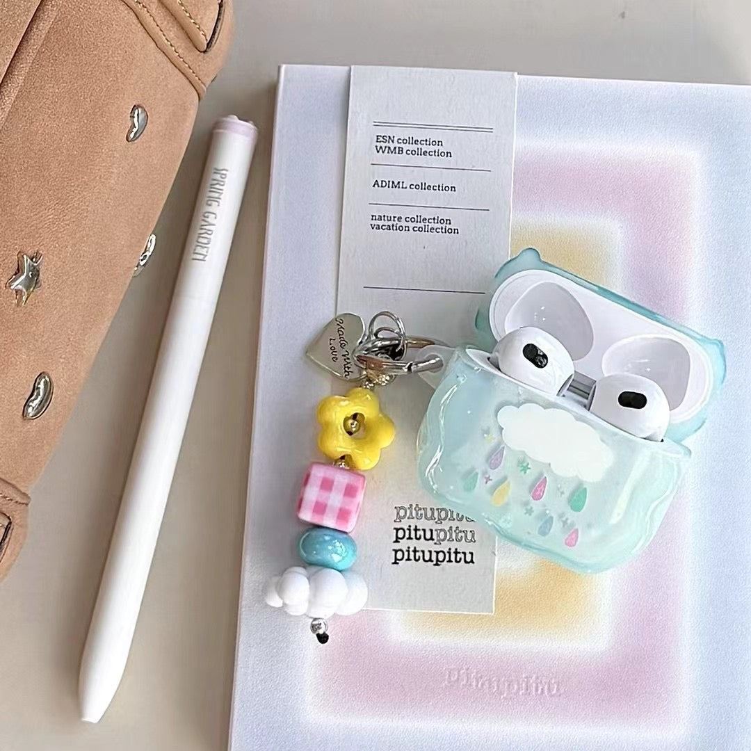 Blue Cloud Beaded Charm AirPods Case