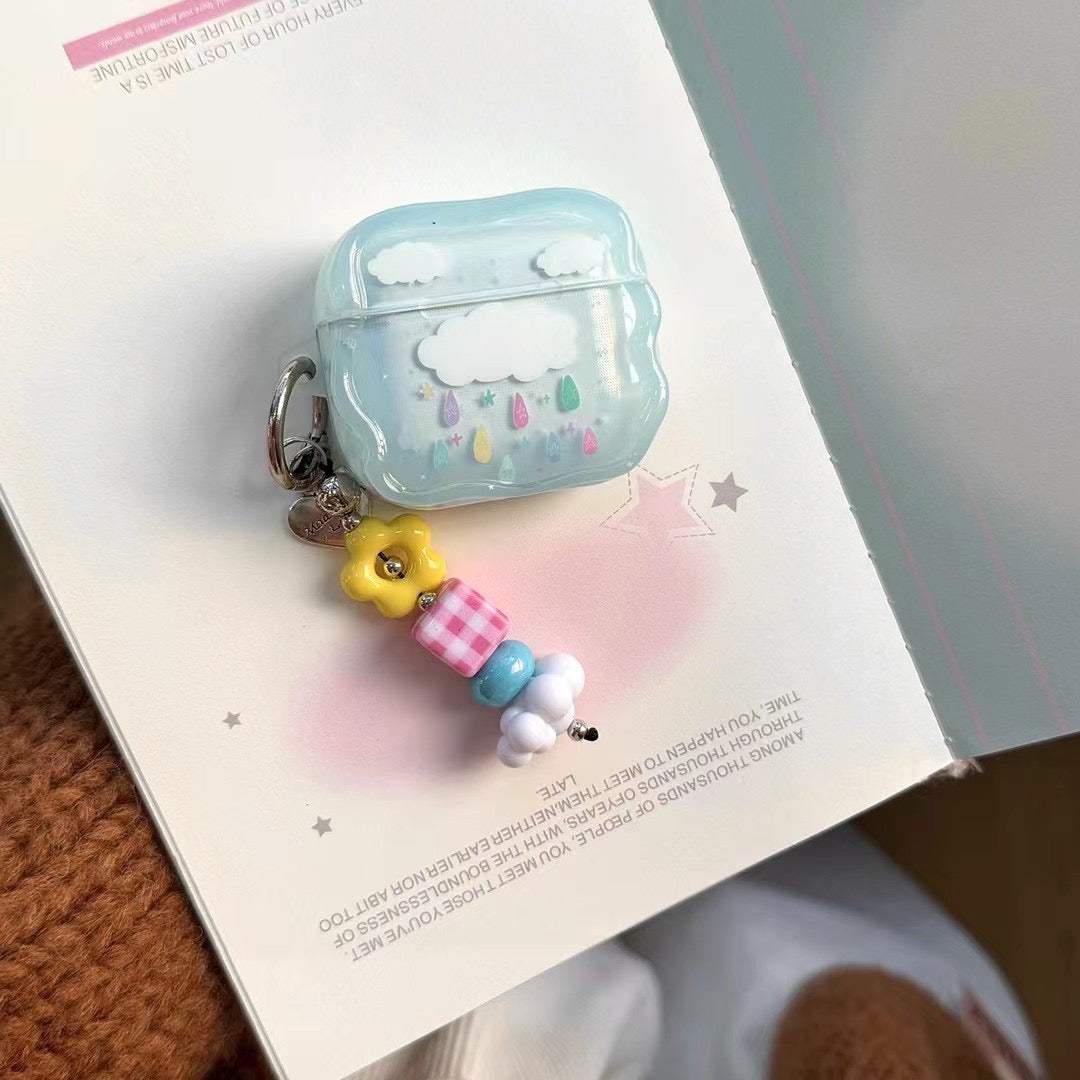 Blue Cloud Beaded Charm AirPods Case