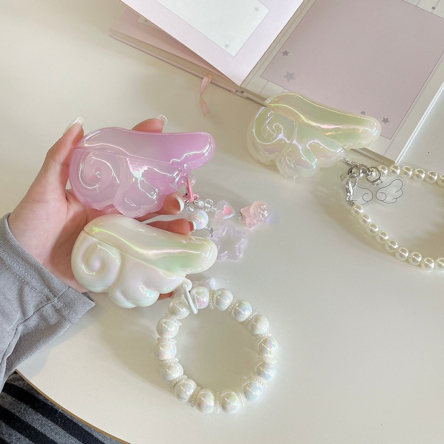 Angel Wing Pearl Charm AirPods Case