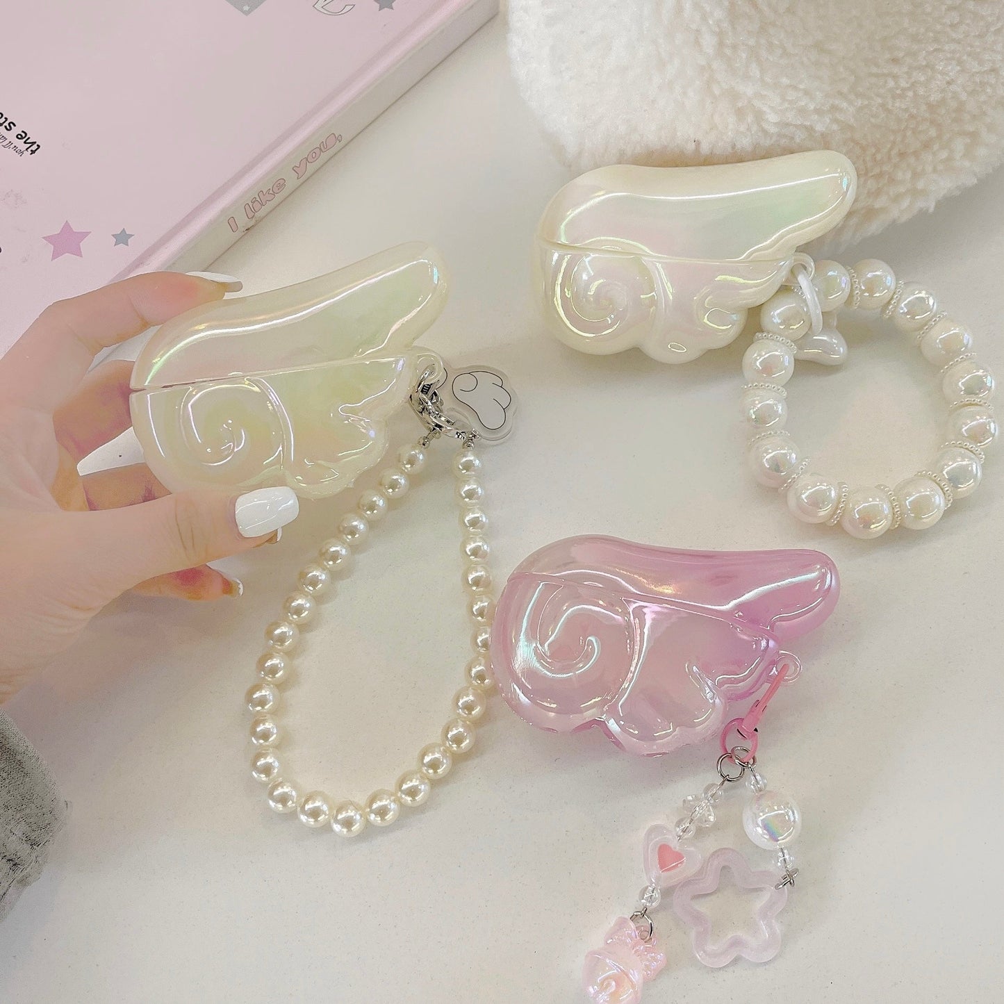 Angel Wing Pearl Charm AirPods Case