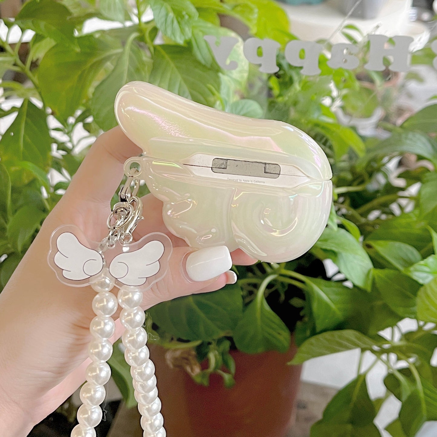 Angel Wing Pearl Charm AirPods Case